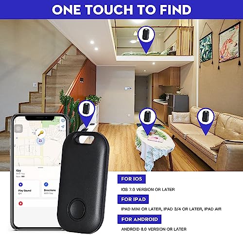 Key Finder Locator with Sound Bluetooth Tracker with Keys Chain and Key Locator for Keys Bags Wallets Pet and More Anti-Lost Device Compatible with Apple Find My Keys App (4 Pack, Black)