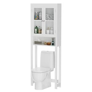jummico over the toilet storage cabinet, bathroom organizer over toilet with double door and inner adjustable shelf for bathroom, restroom, laundry