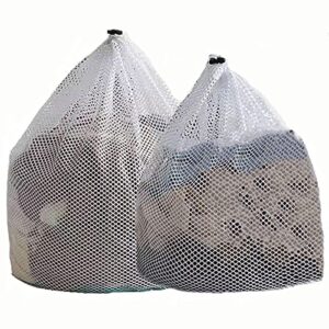 yitll mesh laundry bags with drawstring closure for college,travelling,factories,machine washable (1 medium 1 small)
