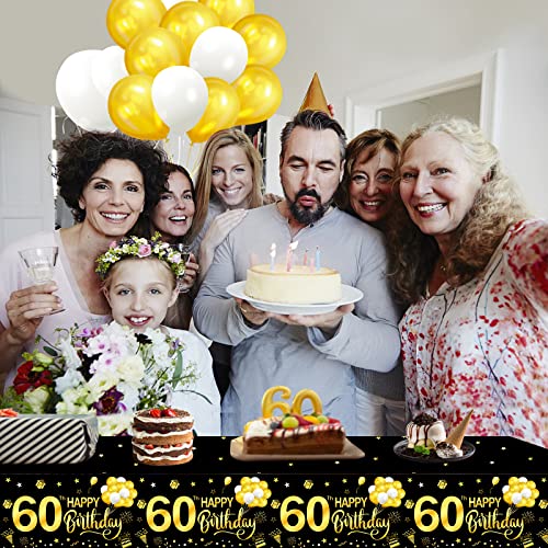 3 Pack 60th Birthday Tablecloth Decorations for Men Women, Black Gold Happy Sixty Birthday Theme Table Cover Party Supplies, 60 Year Old Birthday Plastic Disposable Rectangular Table Cloth Decor