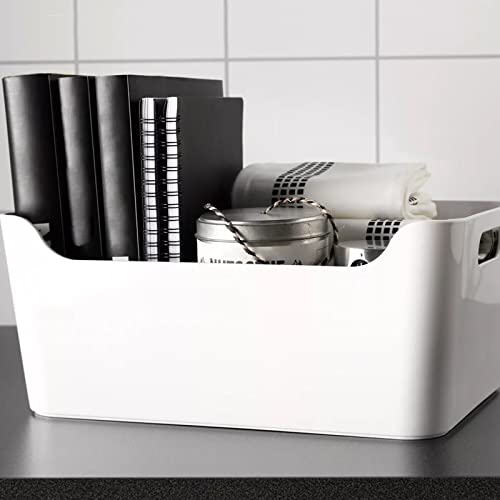 MUKLEI 6 Pack White Plastic Storage Bins, Pantry Organizer Storage Bins for Kitchen, Bathroom, Dormitory, Office