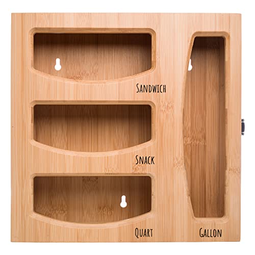 Food Bag Organizer Wall Mount Hang | Kitchen Organization | Bag Holder | Snack Bag Storage and Organization | Bamboo Drawer Organizer | Pantry Organization and Storage for Reusable Plastic Bags