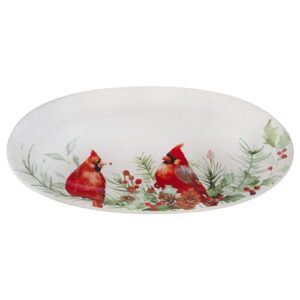 auldhome cardinal ceramic christmas platter; oval holiday serving plate and tray