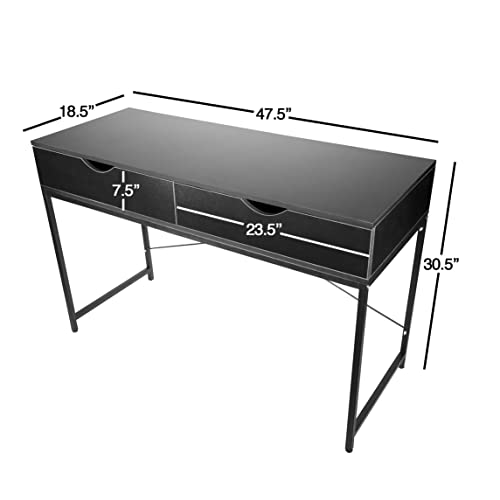 Interior Elements Home Office Modern Computer Desk with Drawers, Black, 47.5"