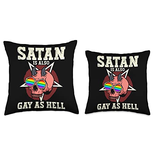 LGBTQ Community Gay Accessories & Apparel Also Hell Satanic Pentagram Gay Rainbow Throw Pillow, 16x16, Multicolor