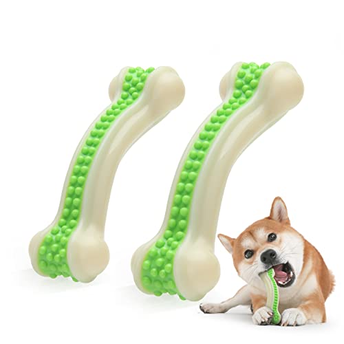 ARITHBIRD Upgraded Dog Chew Toys for Aggressive Chewers,2 Pack Bacon Flavored Dog Bones for Small Meduium Large Breed Dogs (25-60 lbs),Nylon Puppy Teething Toys