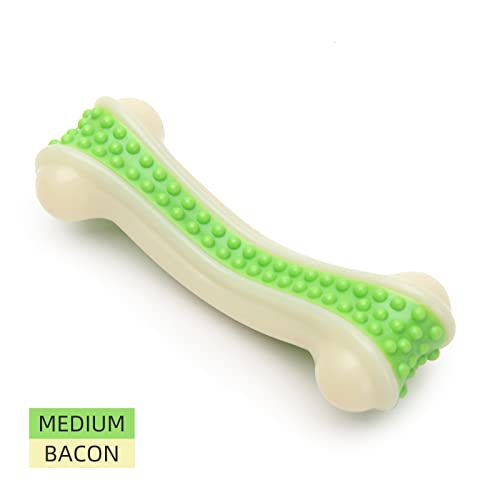 ARITHBIRD Upgraded Dog Chew Toys for Aggressive Chewers,2 Pack Bacon Flavored Dog Bones for Small Meduium Large Breed Dogs (25-60 lbs),Nylon Puppy Teething Toys