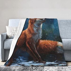 Red Fox Throw Blanket Fox Print Blanket Gifts for Adults Women Kids Girls Boys Super Soft Cozy Warm Lightweight Plush Fox Fleece Flannel Blanket for Couch Bed Chair Dorm Living Room Decor 60''X80''