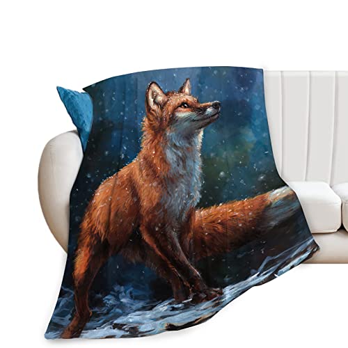 Red Fox Throw Blanket Fox Print Blanket Gifts for Adults Women Kids Girls Boys Super Soft Cozy Warm Lightweight Plush Fox Fleece Flannel Blanket for Couch Bed Chair Dorm Living Room Decor 60''X80''