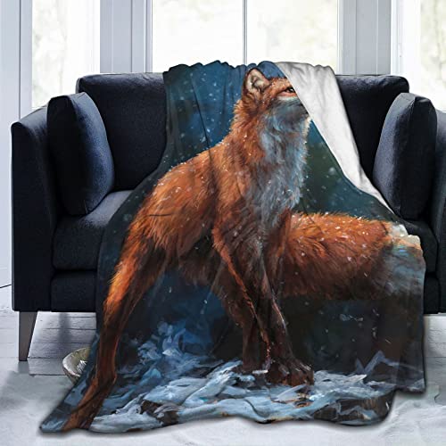 Red Fox Throw Blanket Fox Print Blanket Gifts for Adults Women Kids Girls Boys Super Soft Cozy Warm Lightweight Plush Fox Fleece Flannel Blanket for Couch Bed Chair Dorm Living Room Decor 60''X80''