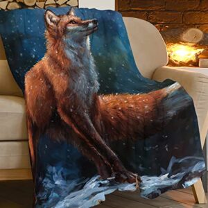 Red Fox Throw Blanket Fox Print Blanket Gifts for Adults Women Kids Girls Boys Super Soft Cozy Warm Lightweight Plush Fox Fleece Flannel Blanket for Couch Bed Chair Dorm Living Room Decor 60''X80''