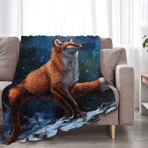 Red Fox Throw Blanket Fox Print Blanket Gifts for Adults Women Kids Girls Boys Super Soft Cozy Warm Lightweight Plush Fox Fleece Flannel Blanket for Couch Bed Chair Dorm Living Room Decor 60''X80''