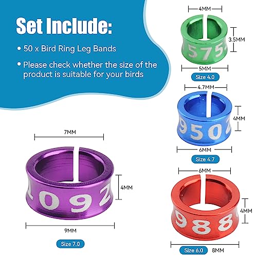 PFCKE Open Bird Leg Rings Split Bird Leg Rings Aluminum Split Bird Leg Rings Ldentifying Pigeons Training Rings Hibiscus Birds, Parrots, Peonies, Doves, etc. Mixed Colors 50 PCS Per Pack