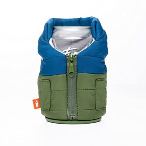 puffin - the puffy beverage vest, insulated can cooler, olive green/sailor blue