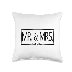 matching mr. & mrs. est. 2023 by art like wow mrs. est. 2023 married husband wife matching wedding throw pillow, 16x16, multicolor