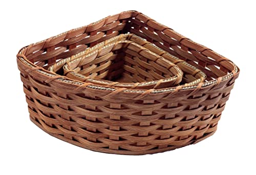 Amish Corner Storage Handmade Solid Oak Woven Wicker Basket (Small)