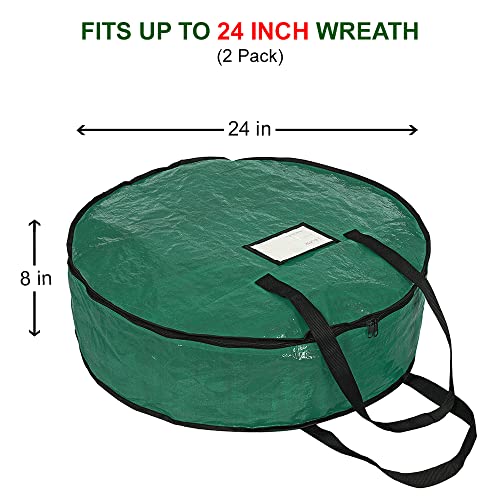 ProPik Christmas Wreath Storage Bag 24" - Garland Holiday Container with Tear Resistant Material - Featuring Heavy Duty Handles and Transparent Card Slot - 2 Pack (24 Inch, Green)