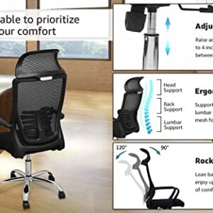 Lifetime Home Ergonomic Office Chair, High Back Desk Chair with Lumbar Support, Upgraded Wheels, Height Adjusting, Swivel Computer Task Rocking Mesh Executive Office Chair (Navy Blue)