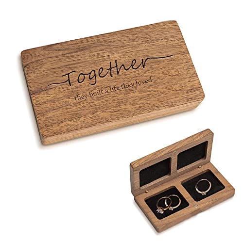 Wood Double Ring Box for Wedding Ceremony - Engraved Wooden Ring Holder for 2 Rings Engagement Proposal Wedding Ceremony Ring Bearer Box