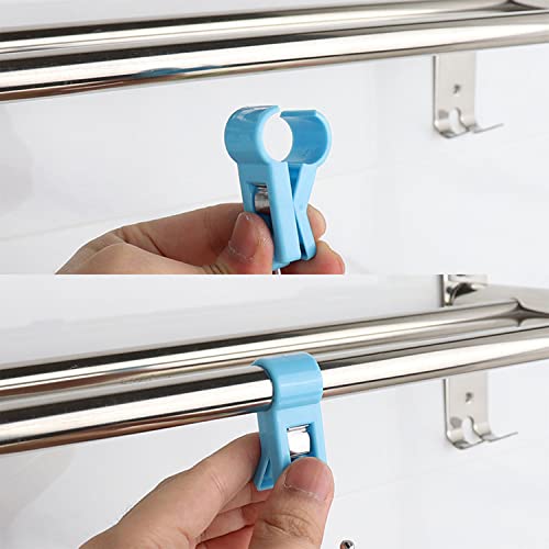 HSCGIN 4pcs Laundry Hooks with Clips 67mm Blue Hanger Closet Organizer Clamps for Bathroom Wardrobe Kitchen