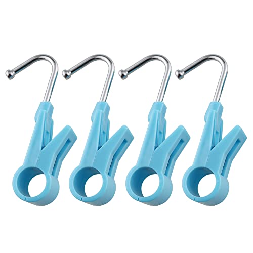 HSCGIN 4pcs Laundry Hooks with Clips 67mm Blue Hanger Closet Organizer Clamps for Bathroom Wardrobe Kitchen