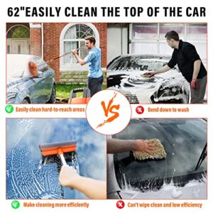 PXVDYQ 19pcs Car Wash Kit,62" Car Wash Brush Mop with Long Handle,Car Cleaning Kit,Car Detailing Brush Set,Car Wash Bucket with Dirt Trap, Complete Car Cleaning Supplies,Orange