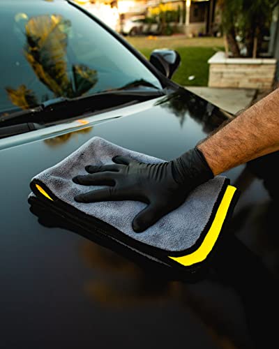 Proje Premium Car Care - Large Microfiber Drying Towel - 800 GSM Car Drying Cloth - Super Absorbent - Scratch Free and Lint Free - Wont Bleed - One Pass Drying Towel - 16"x24" Gray/Yellow 3-Pack