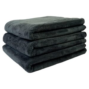 Proje Premium Car Care - Large Microfiber Drying Towel - 800 GSM Car Drying Cloth - Super Absorbent - Scratch Free and Lint Free - Wont Bleed - One Pass Drying Towel - 16"x24" Gray/Yellow 3-Pack