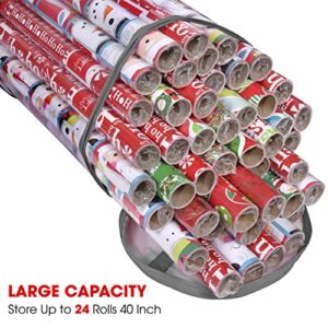 Primode Wrapping Paper Storage Bag, Gift Wrap Organizer, Fits 40 Inch Long Rolls, Hold Up to 24 Rolls, Heavy Duty Clear PVC Bag with Top and Side Handles (Gray)