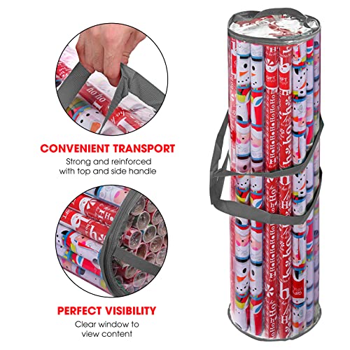 Primode Wrapping Paper Storage Bag, Gift Wrap Organizer, Fits 40 Inch Long Rolls, Hold Up to 24 Rolls, Heavy Duty Clear PVC Bag with Top and Side Handles (Gray)