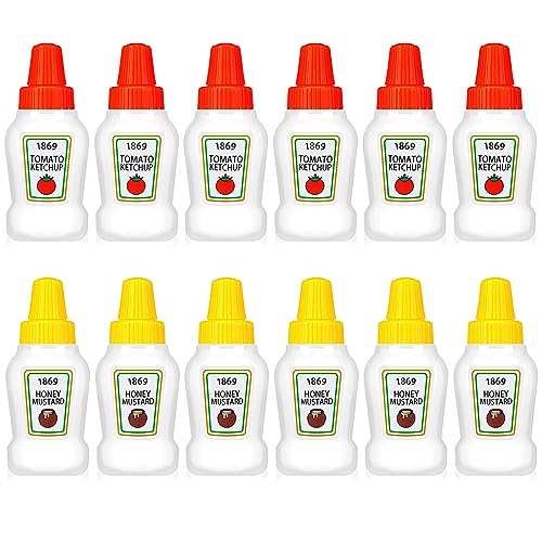 12 Pcs 25 ml Mini Condiment Bottles Mini Ketchup Bottle Reusable Condiment Bottles for Sauces Portable Plastic Sauce Container for Bento Box Syrup Salad Honey (Orange, Yellow, Tomato and Honey Style)