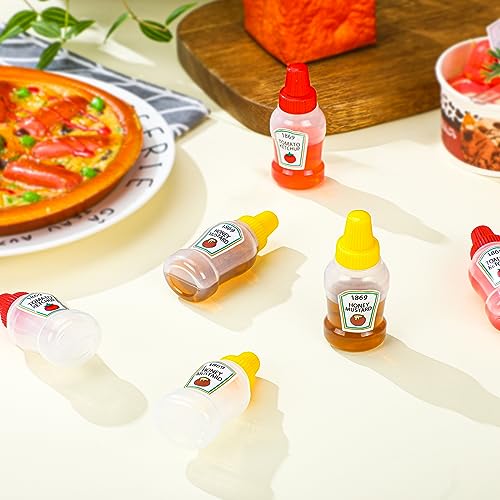 12 Pcs 25 ml Mini Condiment Bottles Mini Ketchup Bottle Reusable Condiment Bottles for Sauces Portable Plastic Sauce Container for Bento Box Syrup Salad Honey (Orange, Yellow, Tomato and Honey Style)