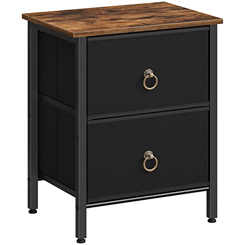 HOOBRO Nightstand, 2 Drawer Dresser for Bedroom, End Tables with Fabric Storage Drawer, Small Dresser Furniture, Night Stand, Side Table for Bedroom, Closet, Entryway, Rustic Brown and Black BF82BZ01