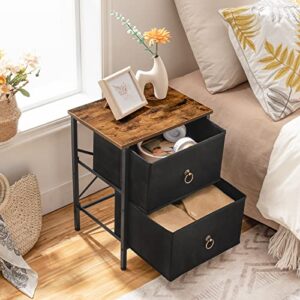 HOOBRO Nightstand, 2 Drawer Dresser for Bedroom, End Tables with Fabric Storage Drawer, Small Dresser Furniture, Night Stand, Side Table for Bedroom, Closet, Entryway, Rustic Brown and Black BF82BZ01