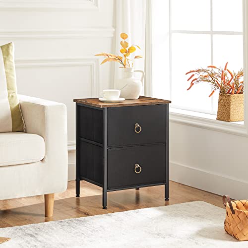 HOOBRO Nightstand, 2 Drawer Dresser for Bedroom, End Tables with Fabric Storage Drawer, Small Dresser Furniture, Night Stand, Side Table for Bedroom, Closet, Entryway, Rustic Brown and Black BF82BZ01