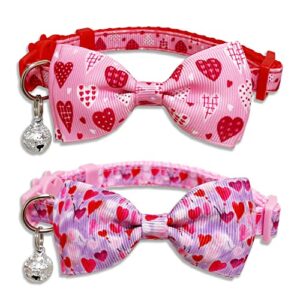 valentine bow tie cat collar set with bell, holiday pink heart and heart balloons cat collar for boys and girls kitty kittens