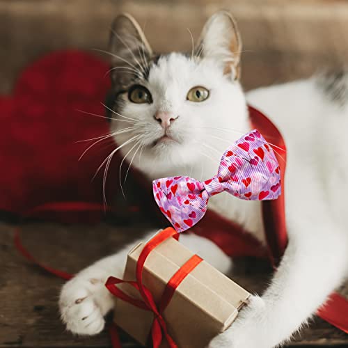 Valentine Bow Tie Cat Collar Set with Bell, Holiday Pink Heart and Heart Balloons Cat Collar for Boys and Girls Kitty Kittens