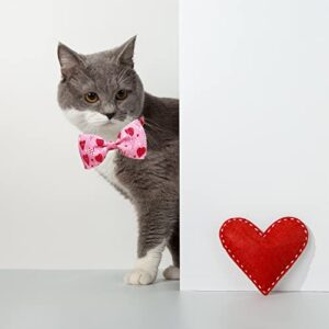 Valentine Bow Tie Cat Collar Set with Bell, Holiday Pink Heart and Heart Balloons Cat Collar for Boys and Girls Kitty Kittens