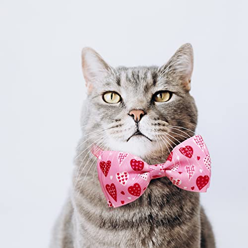 Valentine Bow Tie Cat Collar Set with Bell, Holiday Pink Heart and Heart Balloons Cat Collar for Boys and Girls Kitty Kittens