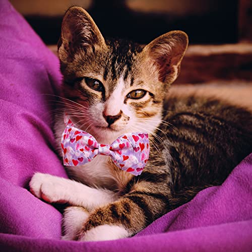 Valentine Bow Tie Cat Collar Set with Bell, Holiday Pink Heart and Heart Balloons Cat Collar for Boys and Girls Kitty Kittens