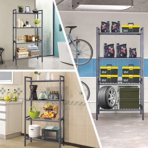 NMITUO 4-Tier Storage Shelves, Metal Shelving Unit Heavy Duty, Garage Storage Utility Rack, Tool Organizer Multipurpose Shelf for Warehouse, Basement&Living Room