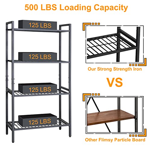 NMITUO 4-Tier Storage Shelves, Metal Shelving Unit Heavy Duty, Garage Storage Utility Rack, Tool Organizer Multipurpose Shelf for Warehouse, Basement&Living Room