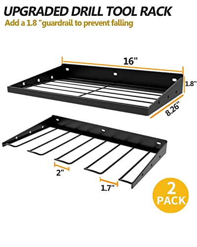 Spampur Power Tool Organizer With Charging Station, Drill Holder Wall Mount, Garage Storage Shelves for Organization, Heavy Duty Tool Shelf & Pegboard Wall Organizer Set Solid Metal 2 Pack