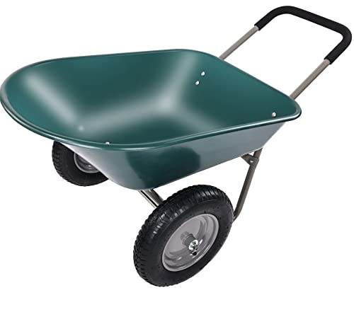 BalanceFrom Dual-Wheel Home Garden Yard Utility Wheelbarrow Cart with Built-in Stand