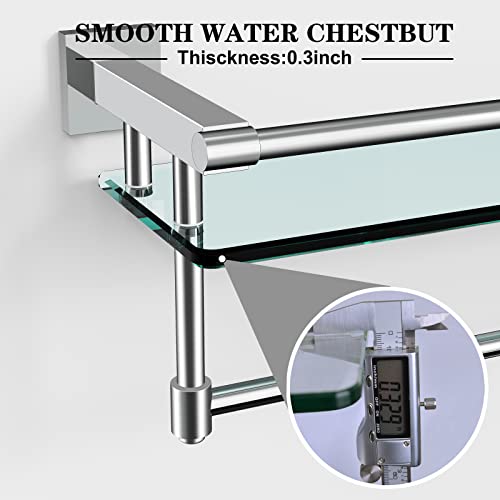 SFGSOWOR 21inch Bathroom Glass Shelf with Towel Bar/Towel Rack Wall Mounted Tempered Glass Shelf Storage Hotel Towel Storage Rack Sus304 Rustproof Stainless Steel Chrome Plated Finish