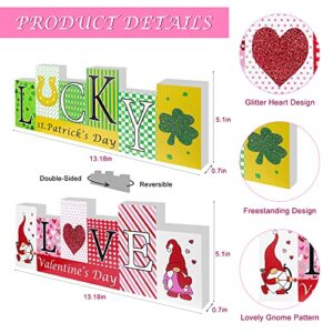 Reversible Valentine's Day/St. Patrick’s Day Decorations Wooden Sign, Double-Sided Valentines & St. Patrick’s Day Theme Farmhouse Table Centerpiece Decor Indoor for Home Mantle Shelf Tiered Tray Decor