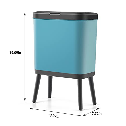 URALFA Slim Bathroom Trash Can with Lid, Narrow Garbage Can 4 Gallon Trash Can with Press Top Lid, Plastic Kitchen Trash Bin Dog Proof Trash Can for Bedroom, Toilet, Living Room, Office & RV, Blue