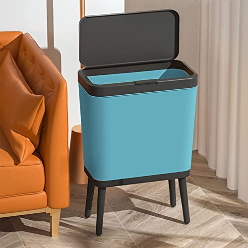 URALFA Slim Bathroom Trash Can with Lid, Narrow Garbage Can 4 Gallon Trash Can with Press Top Lid, Plastic Kitchen Trash Bin Dog Proof Trash Can for Bedroom, Toilet, Living Room, Office & RV, Blue