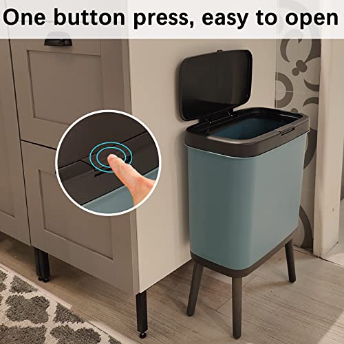 URALFA Slim Bathroom Trash Can with Lid, Narrow Garbage Can 4 Gallon Trash Can with Press Top Lid, Plastic Kitchen Trash Bin Dog Proof Trash Can for Bedroom, Toilet, Living Room, Office & RV, Blue