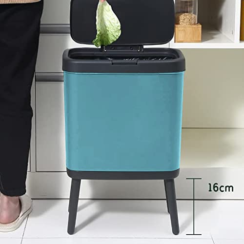 URALFA Slim Bathroom Trash Can with Lid, Narrow Garbage Can 4 Gallon Trash Can with Press Top Lid, Plastic Kitchen Trash Bin Dog Proof Trash Can for Bedroom, Toilet, Living Room, Office & RV, Blue